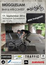 Beim Brügglesjam 2016 im Skatepark Schweinfurt gibt es am 17. September 2016 insgesamt 400 Euro Preisgeld und haufenweise Sachpreise zu gewinnen.