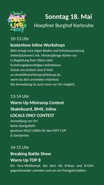 Im Rahmen des Hoepfner Street Life Festivals in Karlsruhe findet unter anderem ein BMX-Contest auf einer Minirampe mit Spine statt.