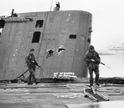 British marines on the damaged hull of the Argentine submarine Santa Fe. Photo: BBC