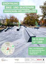 Der neue Bike- und Skatepark von Betonlandschaften in Berlin Marzahn-Hellersdorf wird am 16. Dezember 2024 um 14:00 Uhr offiziell eröffnet.