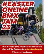 Beim Easter Online BMX Jam 2023 gibt es 10 Einkaufsgutscheine über 50 EUR vom kunstform BMX Shop zu gewinnen und die besten Clips werden bei uns gefeaturet.