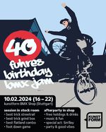 Am 10. Februar 2024 feiert Daniel Fuhrmann seinen 40. Geburtstag im kunstform BMX Shop in Stuttgart und ihr seid alle herzlich dazu eingeladen!