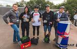 Die Gewinner der BMX-Proklasse beim Woodstone Contest 2015 im Skatepark Wendelstein (v.l.n.r.): Fabian Haugk (1.), Michael Meisel (2.), Miquel Franzem (3.) und der Veranstalter Daniel Müller